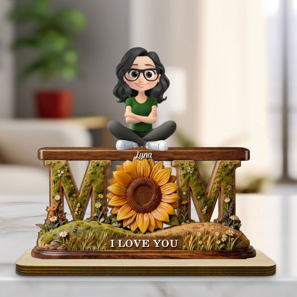 Custom Decor for Wife, Gift for Her • Gift For Wife Mom We Love You - Personalized 2-Layer Wood Plaque With Flat Base