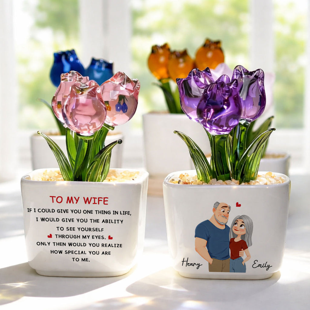 Custom Glass Flower Keepsake, Romantic Anniversary Gift for Wife • You Are Special - Personalized Glass Everlasting Tulips