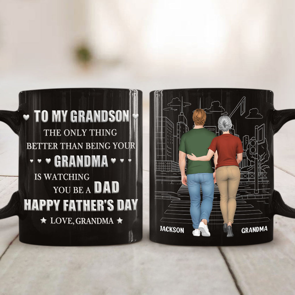 Custom Father's Day Gift for Grandson • Grandma Watching You Grow - Personalized 3D Inflated Effect Mug