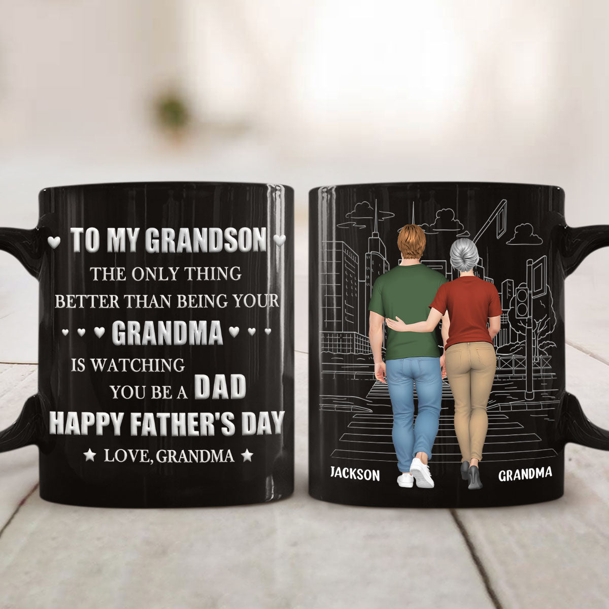 Custom Father's Day Gift for Grandson • Grandma Watching You Grow - Personalized 3D Inflated Effect Mug