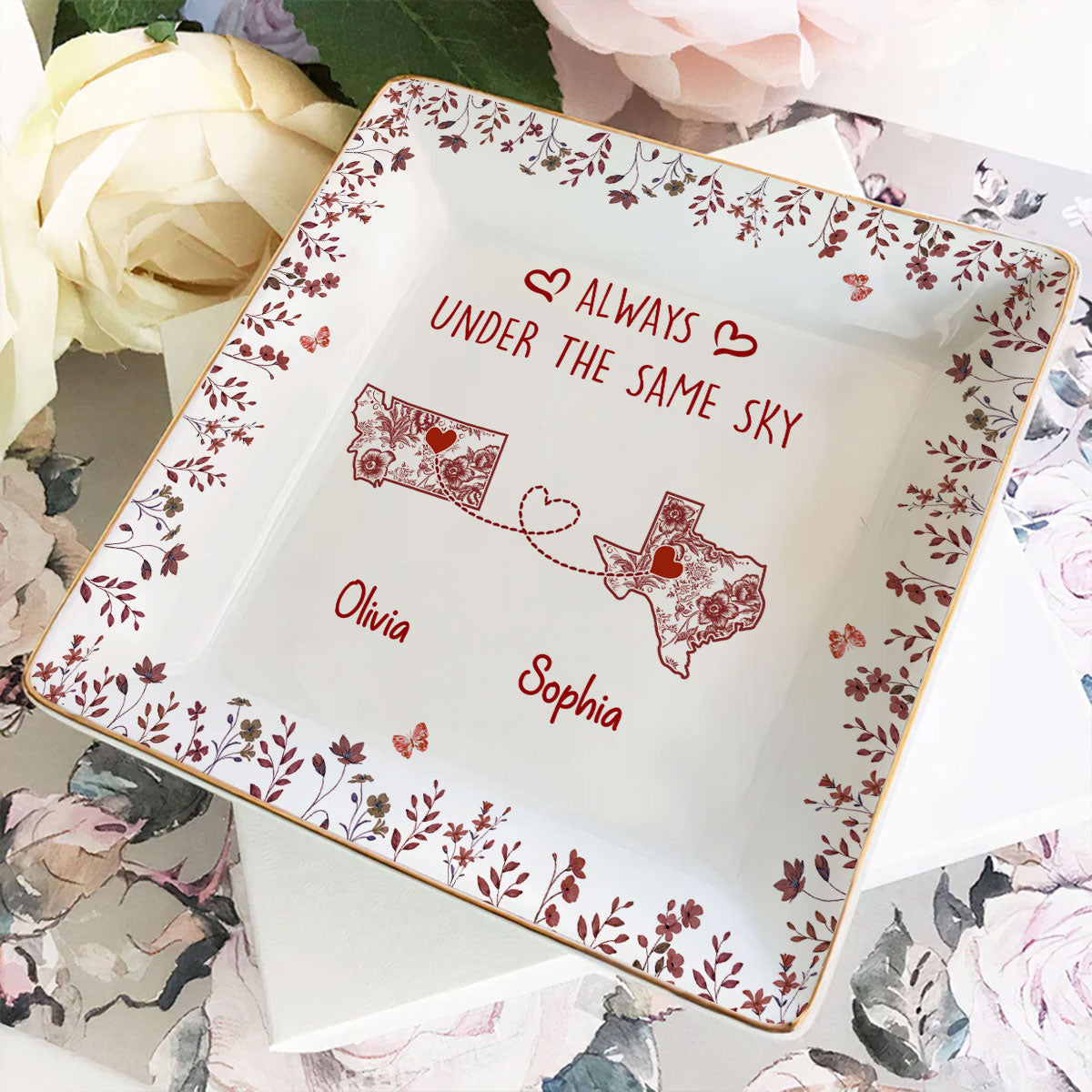 Custom Bestie Trinket Dish, Birthday Christmas Gift For Best Friend • Under the Same Sky - Personalized Jewelry Dish