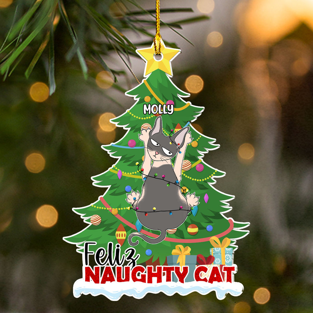 Custom Keepsake Christmas Ornament •  Naughty Cat Christmas - Personalized Acrylic Ornament