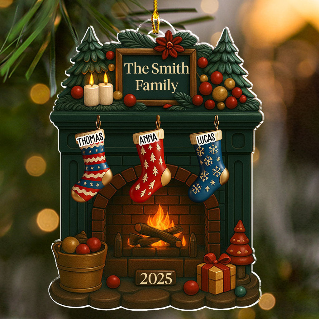 Custom Family Ornament, Christmas Gift for Family Members •  Family Fireplace - Personalized Acrylic Ornament