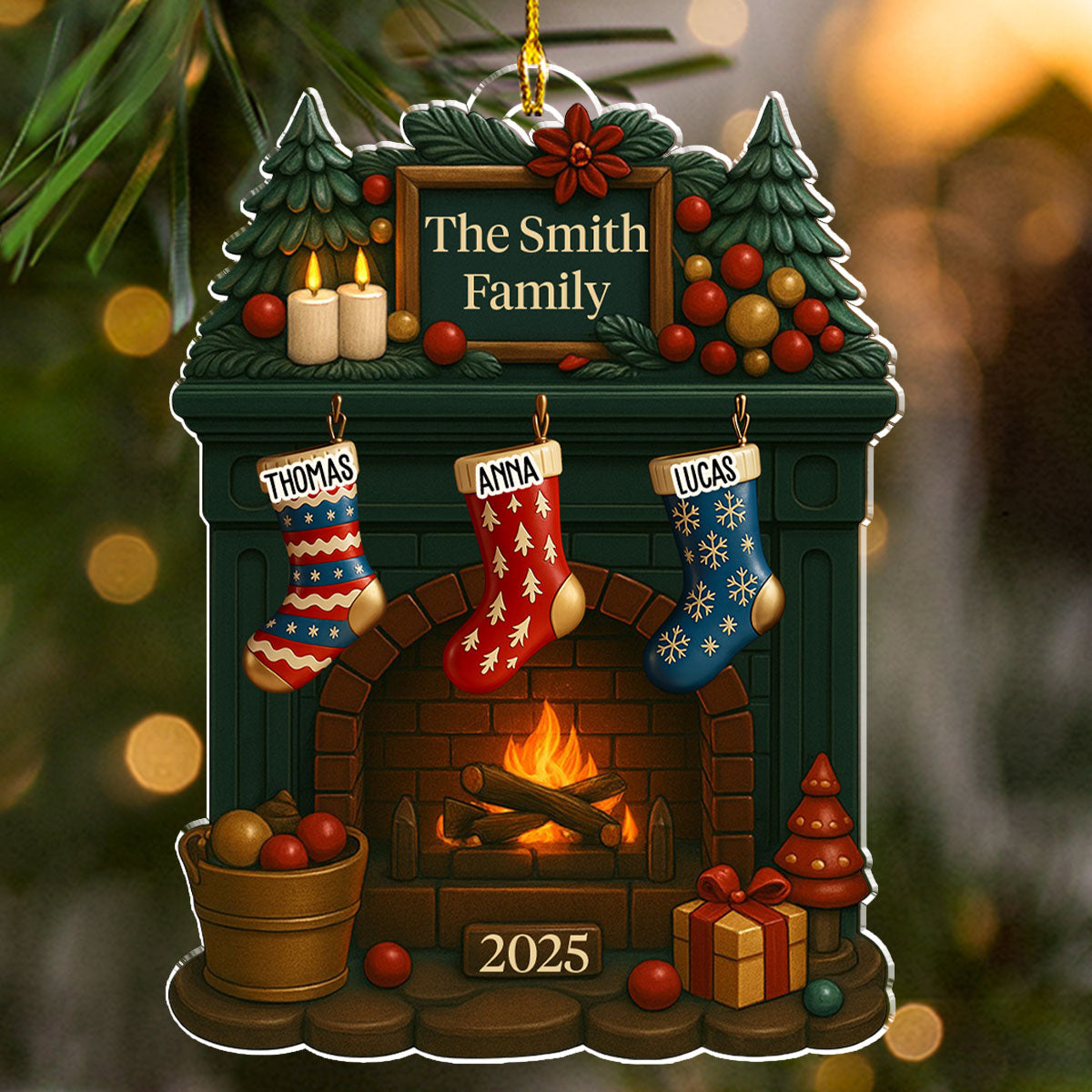 Custom Family Ornament, Christmas Gift for Family Members •  Family Fireplace - Personalized Acrylic Ornament