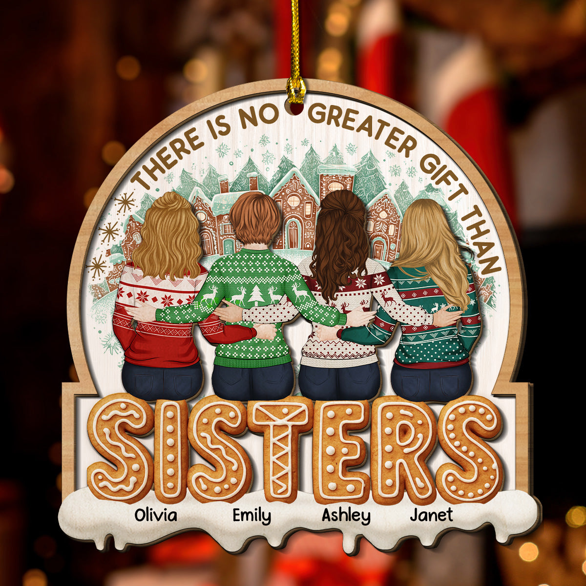 Custom Brothers & Sisters Christmas Ornament •  There Is No Greater Gift Than Sisters Family Besties - Personalized 2-layered Wood Ornament