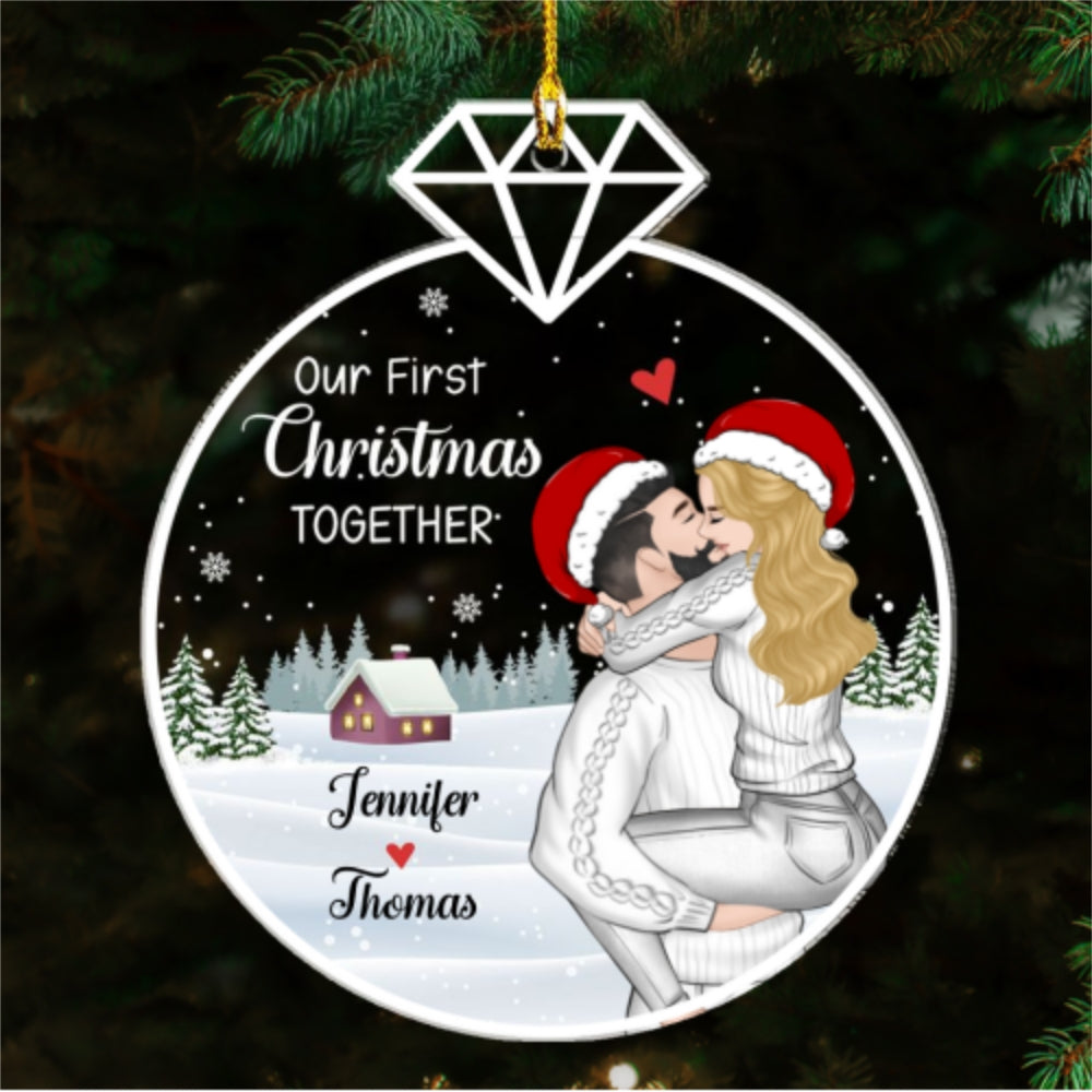 Custom First Christmas Ornament Married, Gift for Newlyweds •  Our First Christmas Together - Personalized Acrylic Ornament