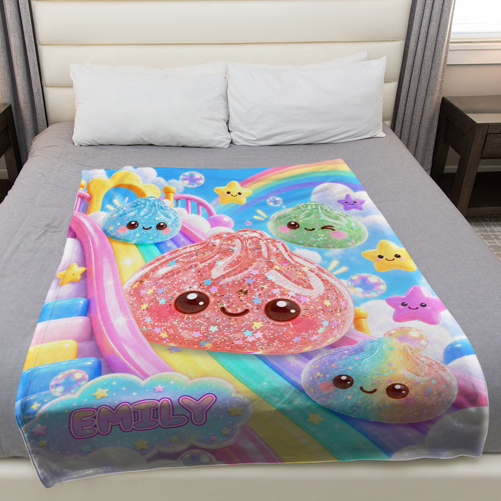 Custom Dumpling Cozy Throw, Christmas Birthday Gift For Kids & Grandkids • Dumpling Squishy World - Personalized Fleece Blanket