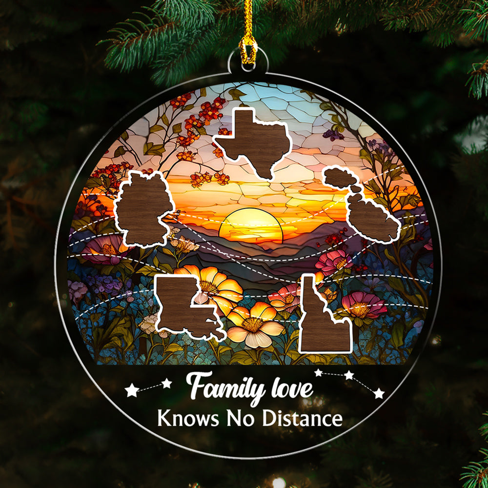 Custom Family Christmas Ornament for Long Distance Families •  Family Love Knows No Distance Version 3- Personalized Acrylic Ornament