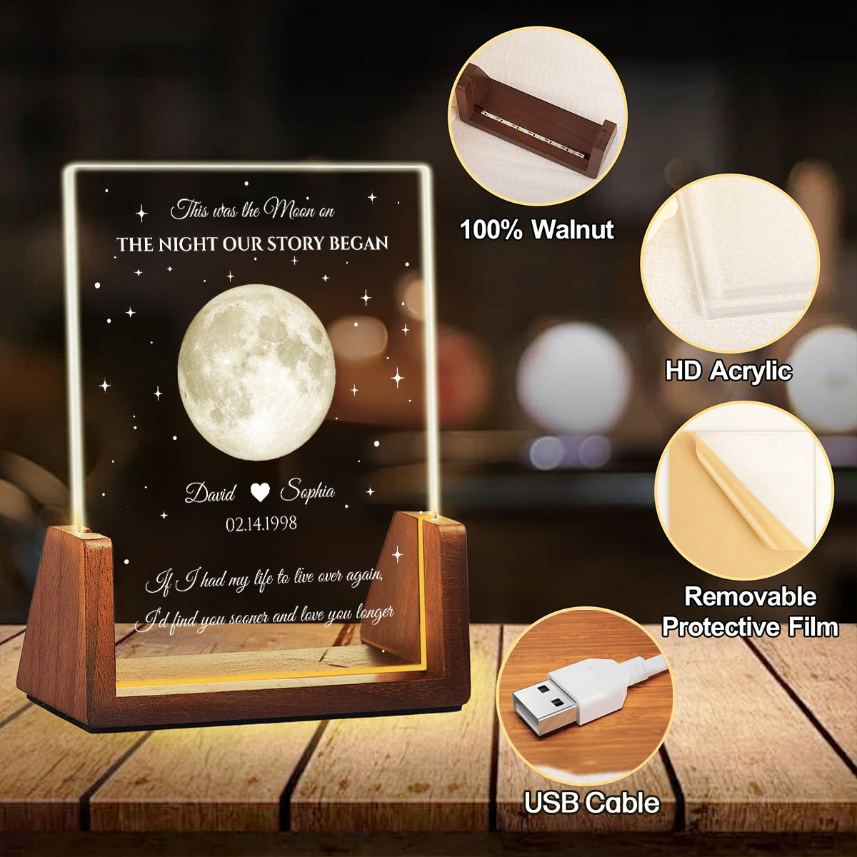 Custom Anniversary, Wedding, Christmas Gift For Husband, Him• The Moon - Personalized Night Light