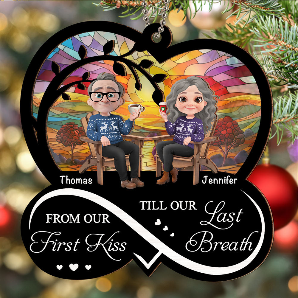Custom Couple Christmas Ornament, Anniversary Gift •  From You And Me First Kiss - Personalized Suncatcher Ornament