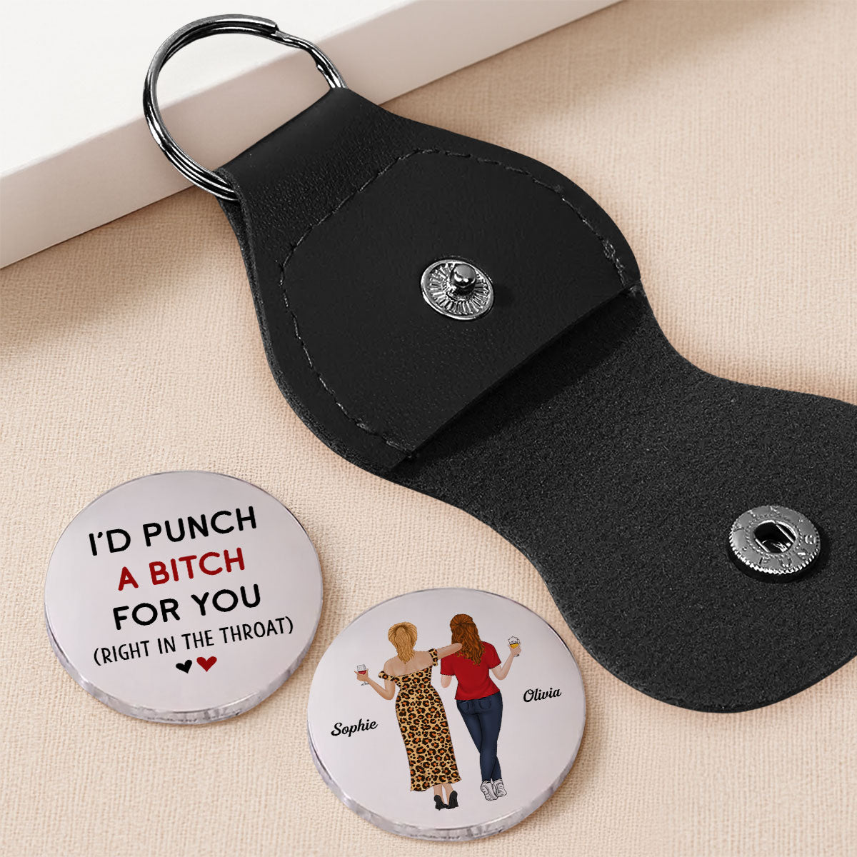 Custom Besties Coin Keychain, Friendship Birthday Gifts • Punch For You - Personalized Pocket Hug