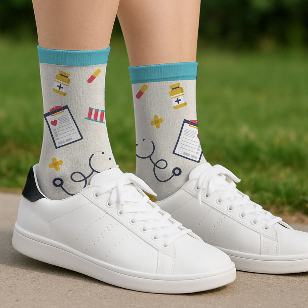 Custom Nurse Christmas Footwear Gift, Healthcare Worker Appreciation Gift • Proud To Be A Nurse - Personalized Crew Socks