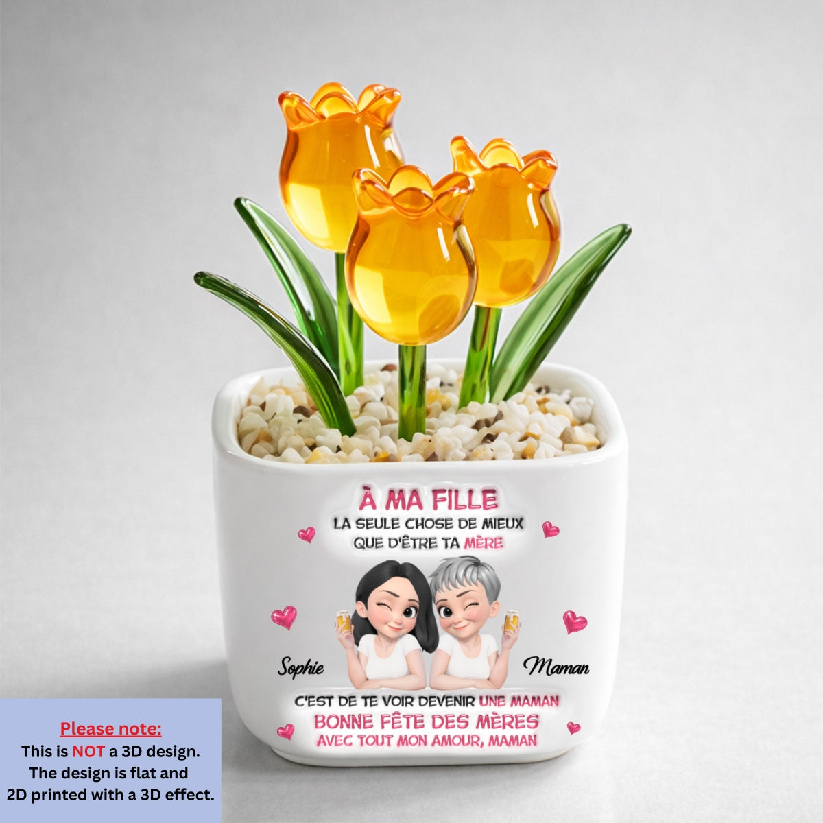 Custom Mother's Day Flower Keepsake, Glass Home Decor Gift for Daughter • Regarder Ma Fille Devenir Maman - Vase Personnalisé Aux Tulipes Éternelles