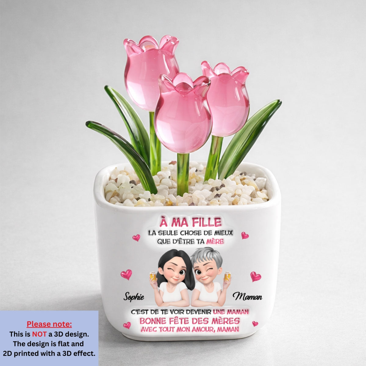 Custom Mother's Day Flower Keepsake, Glass Home Decor Gift for Daughter • Regarder Ma Fille Devenir Maman - Vase Personnalisé Aux Tulipes Éternelles