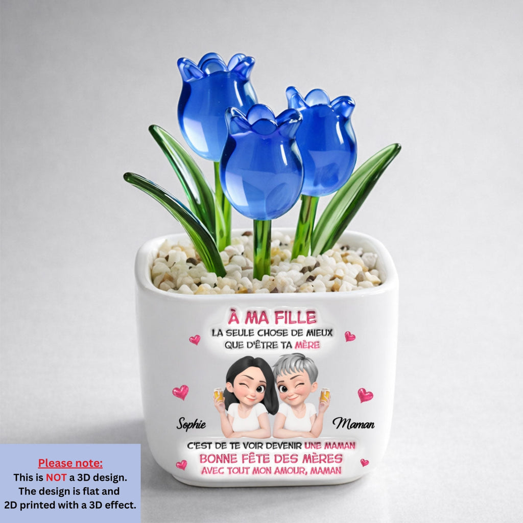 Custom Mother's Day Flower Keepsake, Glass Home Decor Gift for Daughter • Regarder Ma Fille Devenir Maman - Vase Personnalisé Aux Tulipes Éternelles