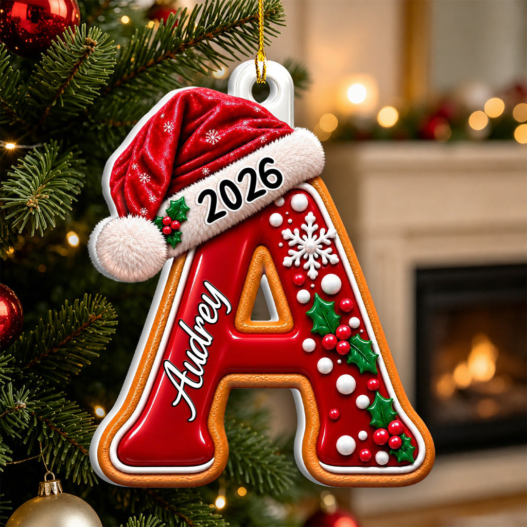 Custom Family Ornament, Christmas Gift for Family Members •  Gingerbread Letter - Personalized 3D White Acrylic Ornament