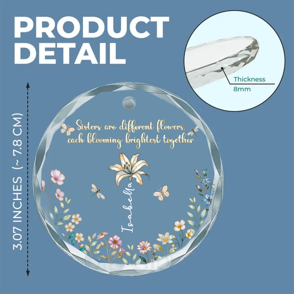 Custom Sister Christmas Ornament •  Blooming Together - Personalized Glass Ornament