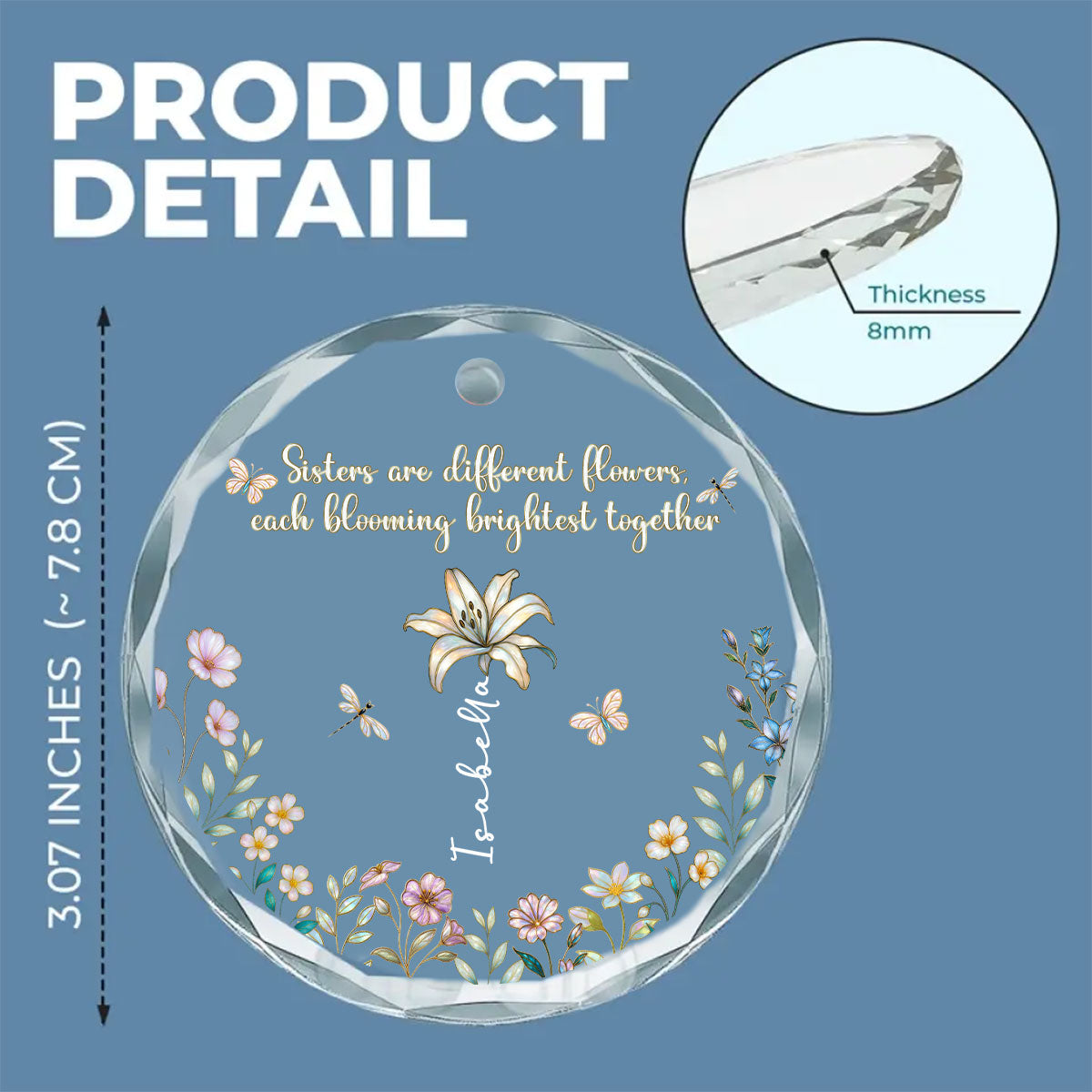 Custom Sister Christmas Ornament •  Blooming Together - Personalized Glass Ornament