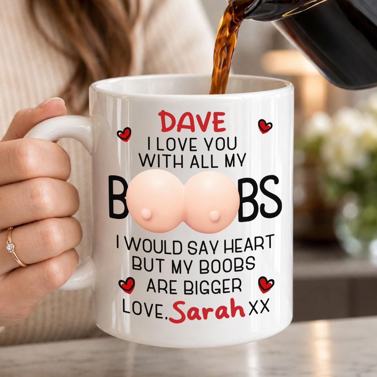 Custom Anniversary Keepsake Gifts For Couple • He Loves The Package - Personalized Squishy Mug