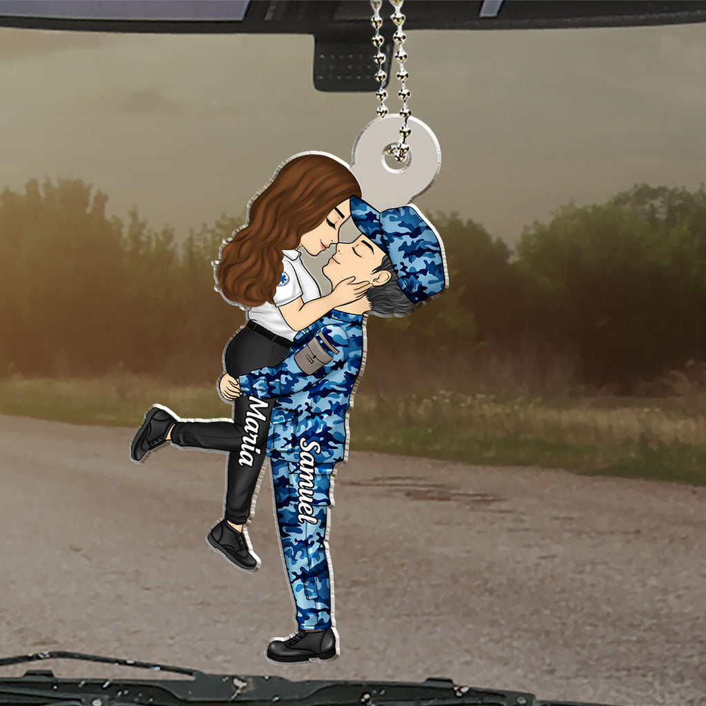 Hero Couple Kissing - Personalized Car Ornament