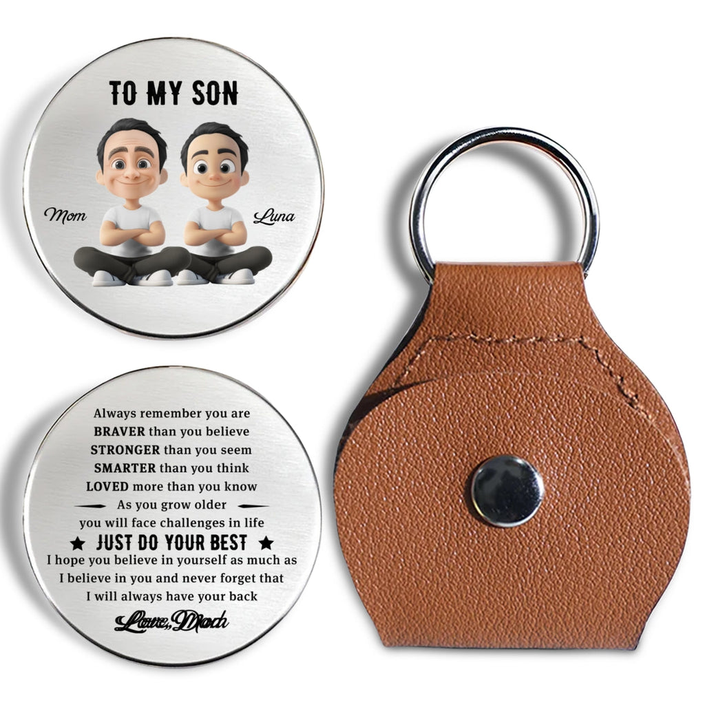 Custom Coin Keychain for Son, Father's Day Birthday Gifts • Just Do Your Best - Personalized Pocket Hug