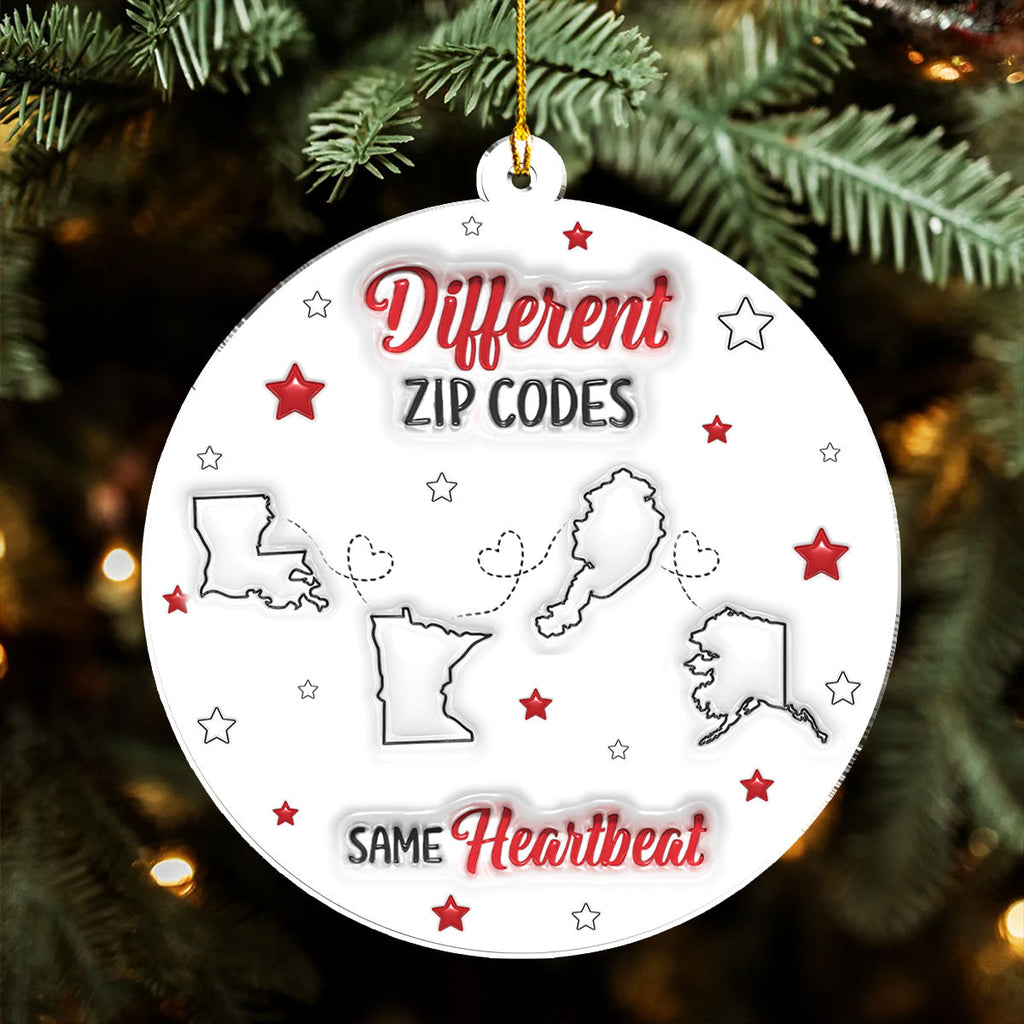 Custom Family Christmas Ornament for Long Distance Families •  Long Distance But Same Heartbeat - Personalized 3D Inflated Effect Acrylic Ornament