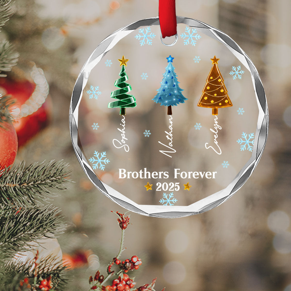 Custom Friendship Christmas Ornament, Best Friend Gift •  Frosty Friendship - Personalized Glass Ornament