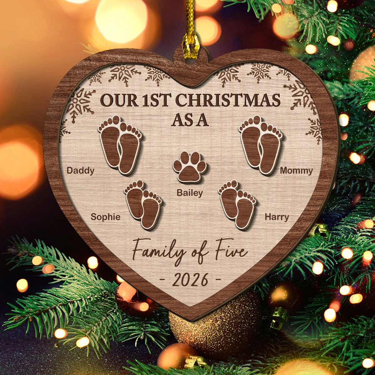 Custom Family First Christmas Ornament •  Our 1st Christmas - Personalized Freeshape 2-Layered Wood Ornament
