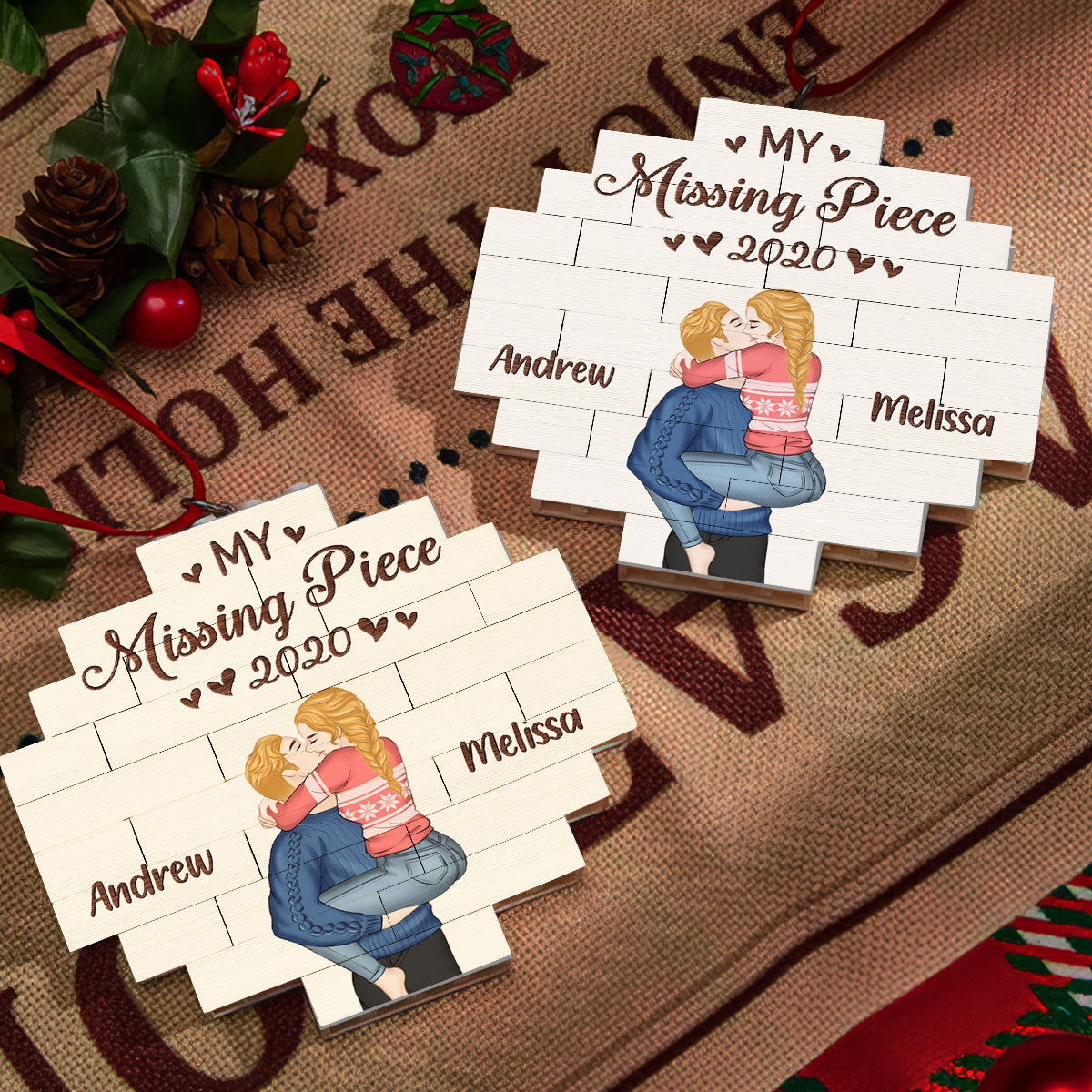 Custom Couple Christmas Ornament, Anniversary Gift •  My love - Personalized Puzzle Ornament