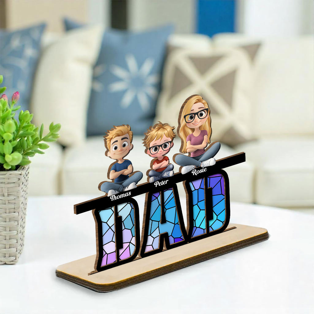 Custom Father's Day Decor, Gift for Dad & Grandpa • Our Father, Our Hero - Personalized 2-Layer Wood Plaque With Flat Base