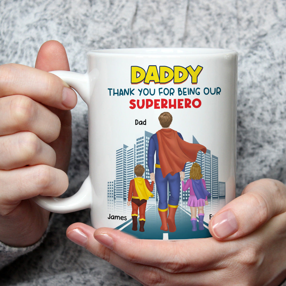 Custom Father's Day, Special Gift for Dad & Grandpa • Dad The Hero - Personalized Coffee Mug