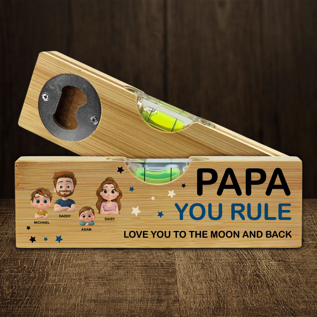 Dad You Rule - Personalized Wooden Spirit Level Bottle Opener