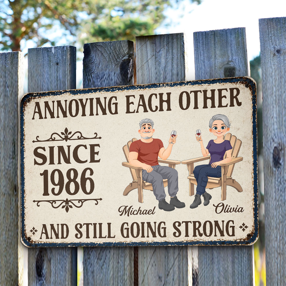 Custom Couple Anniversary Wall Decor Keepsake Gift • Couple Relaxing - Personalized Metal Sign