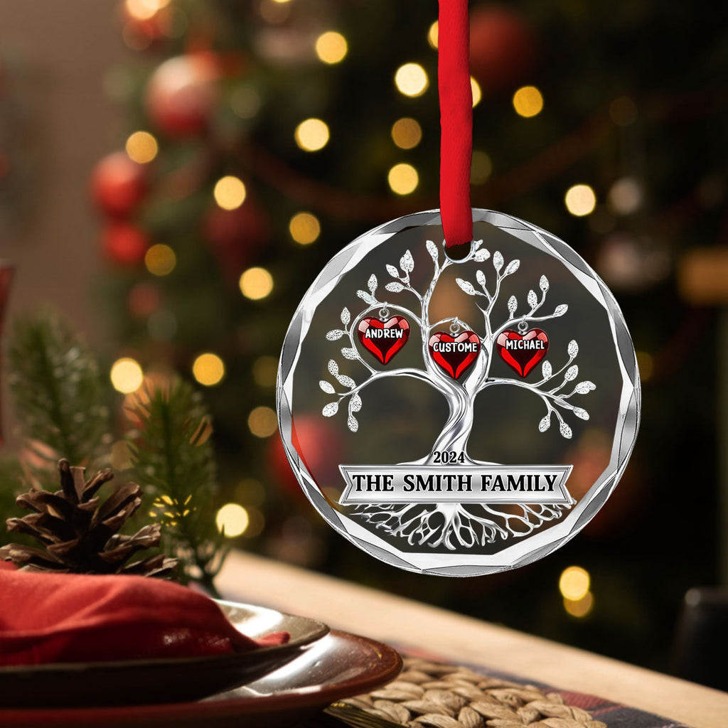 Custom Family Ornament, Christmas Gift for Family Members •  Family Tree - Personalized Glass Ornament