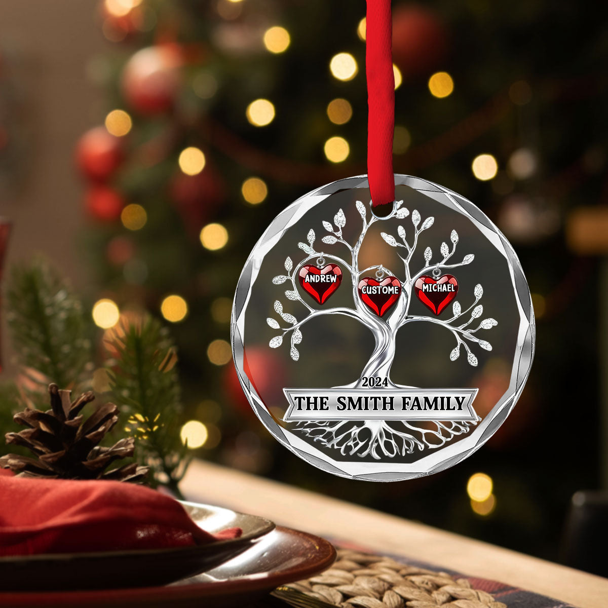 Custom Family Ornament, Christmas Gift for Family Members •  Family Tree - Personalized Glass Ornament