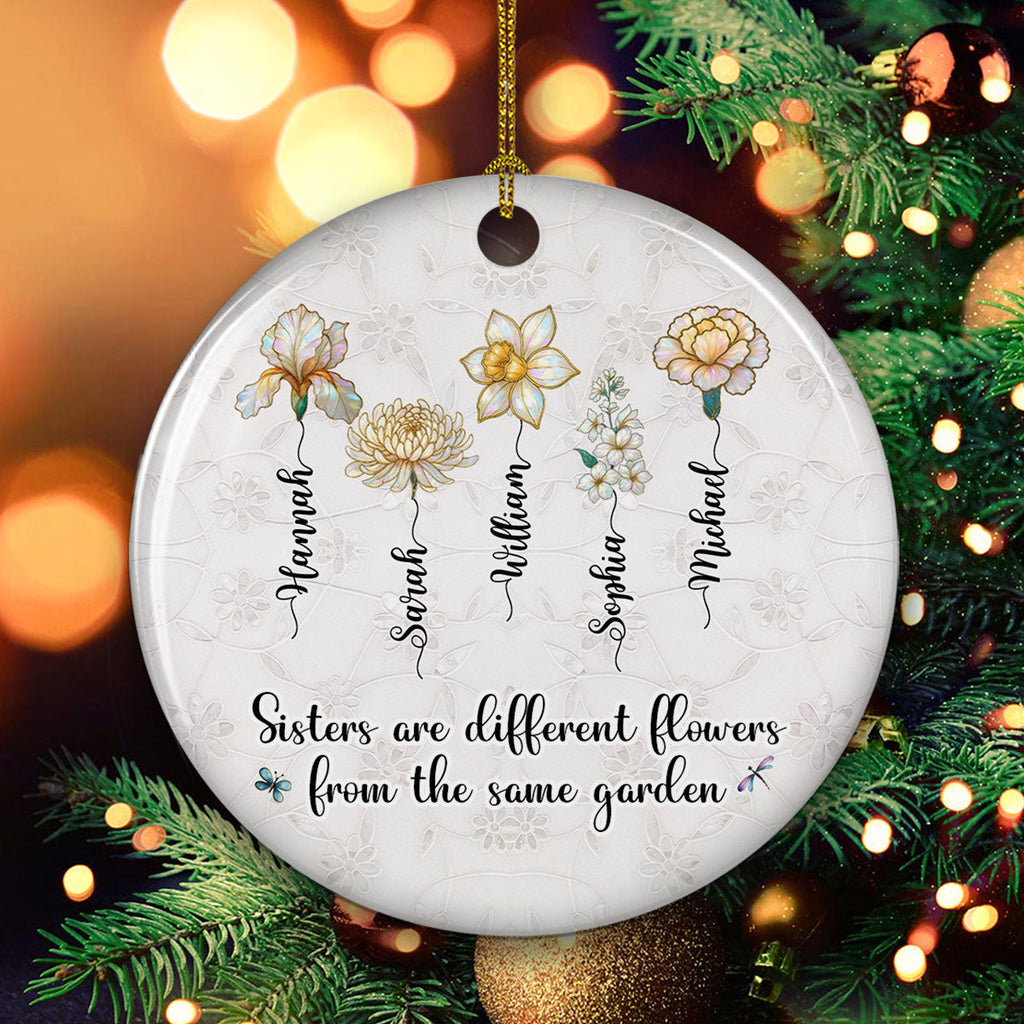 Custom Sister Christmas Ornament •  Sisters Are Flowers Mother Of Pearl - Personalized Ceramic Ornament