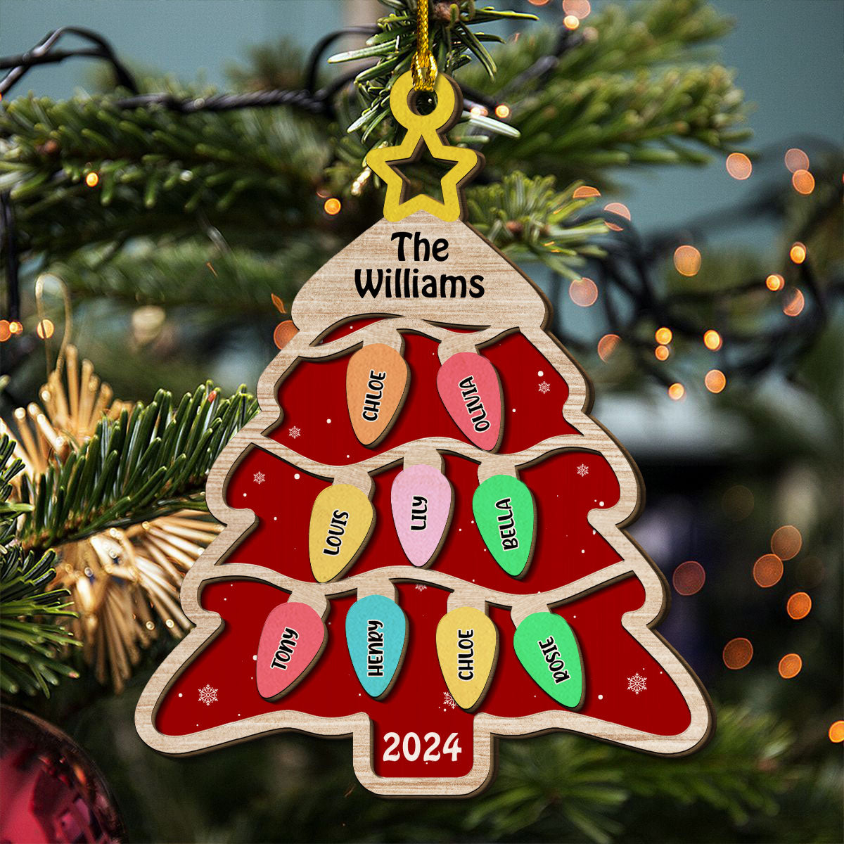Custom Family Ornament, Christmas Gift for Family Members •  The Cutest Family Christmas Tree - Personalized 2-Layered Wood Ornament