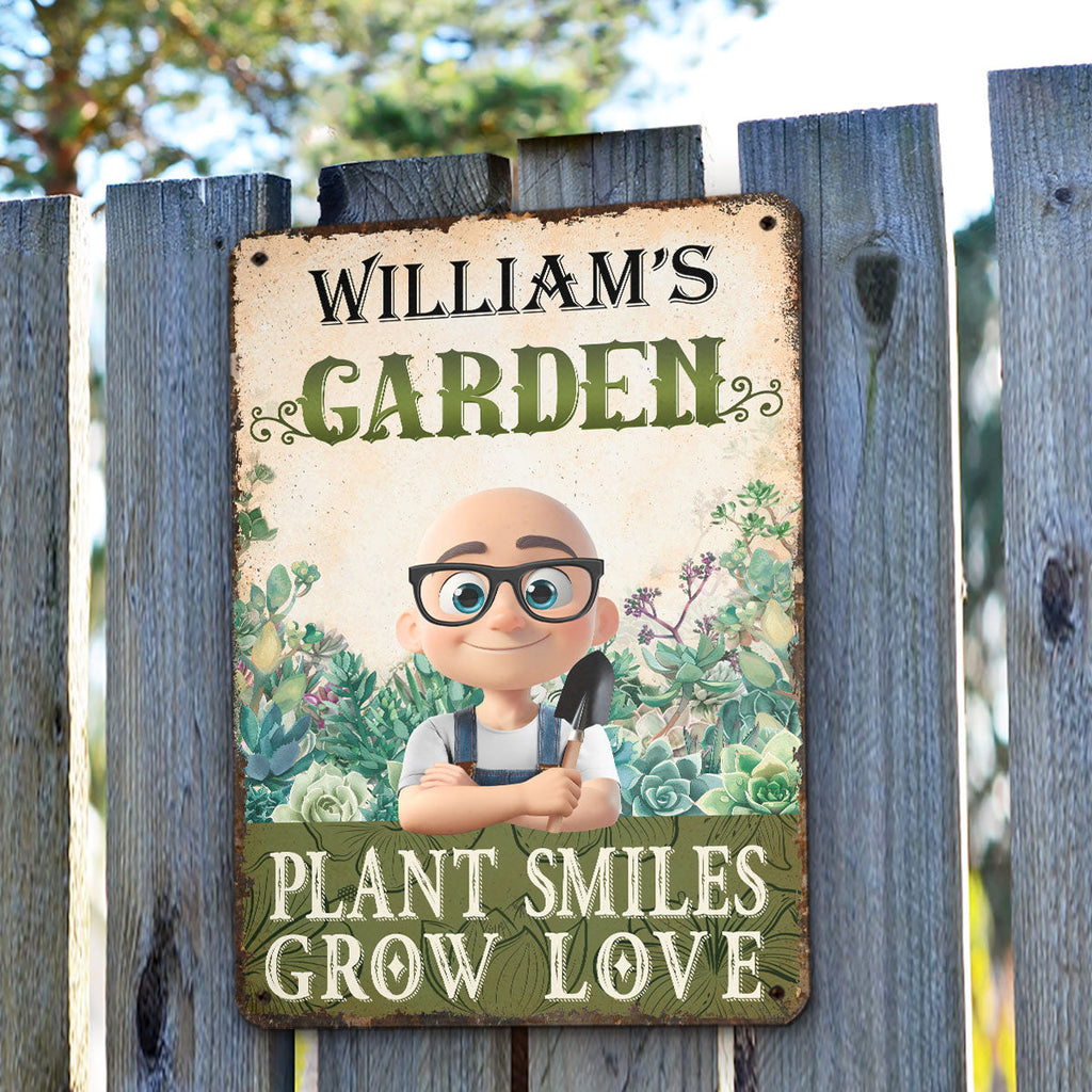 Custom Self-Care Garden Sign, Outdoor Lawn & Plant Decor • Grow Love - Personalized Metal Sign