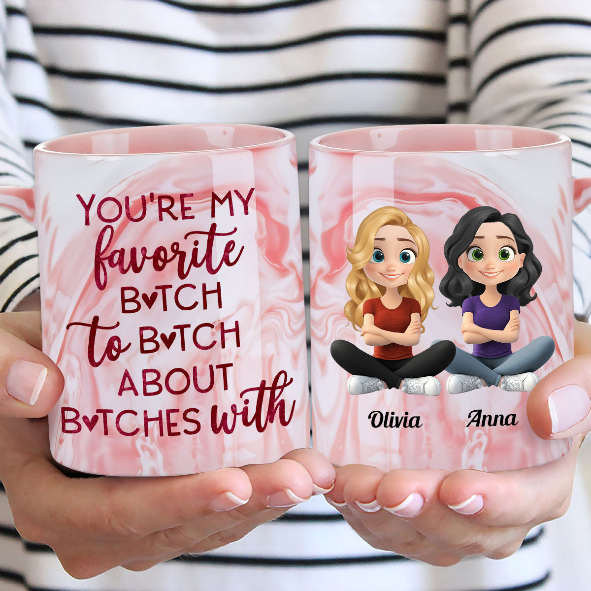 Custom Best Friend, Christmas & Birthday Friendship Keepsake Gift • Favorite Bitch - Personalized Pink Marble Mug