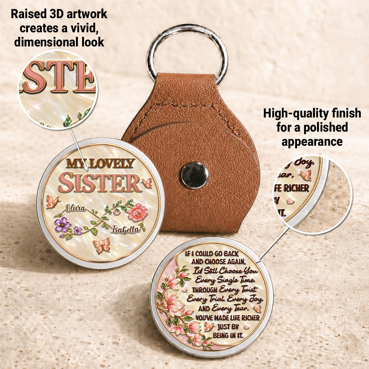 Custom Sister Siblings Coin Keychain, Christmas Birthday Gifts • Still Choose You Sister - Personalized 3D Printing Pocket Hug