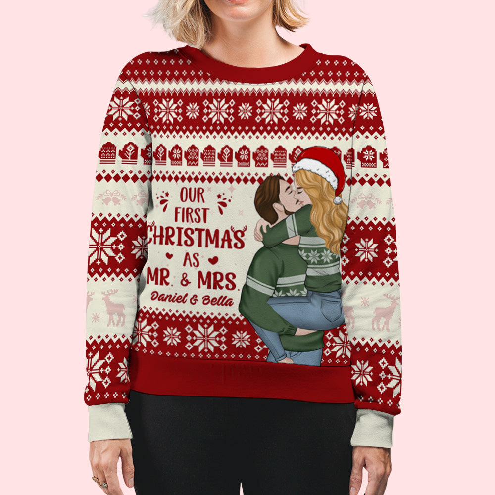 Custom Couple Christmas Sweatshirt, Anniversary Gift • First Christmas - Personalized All-over-print Sweatshirt