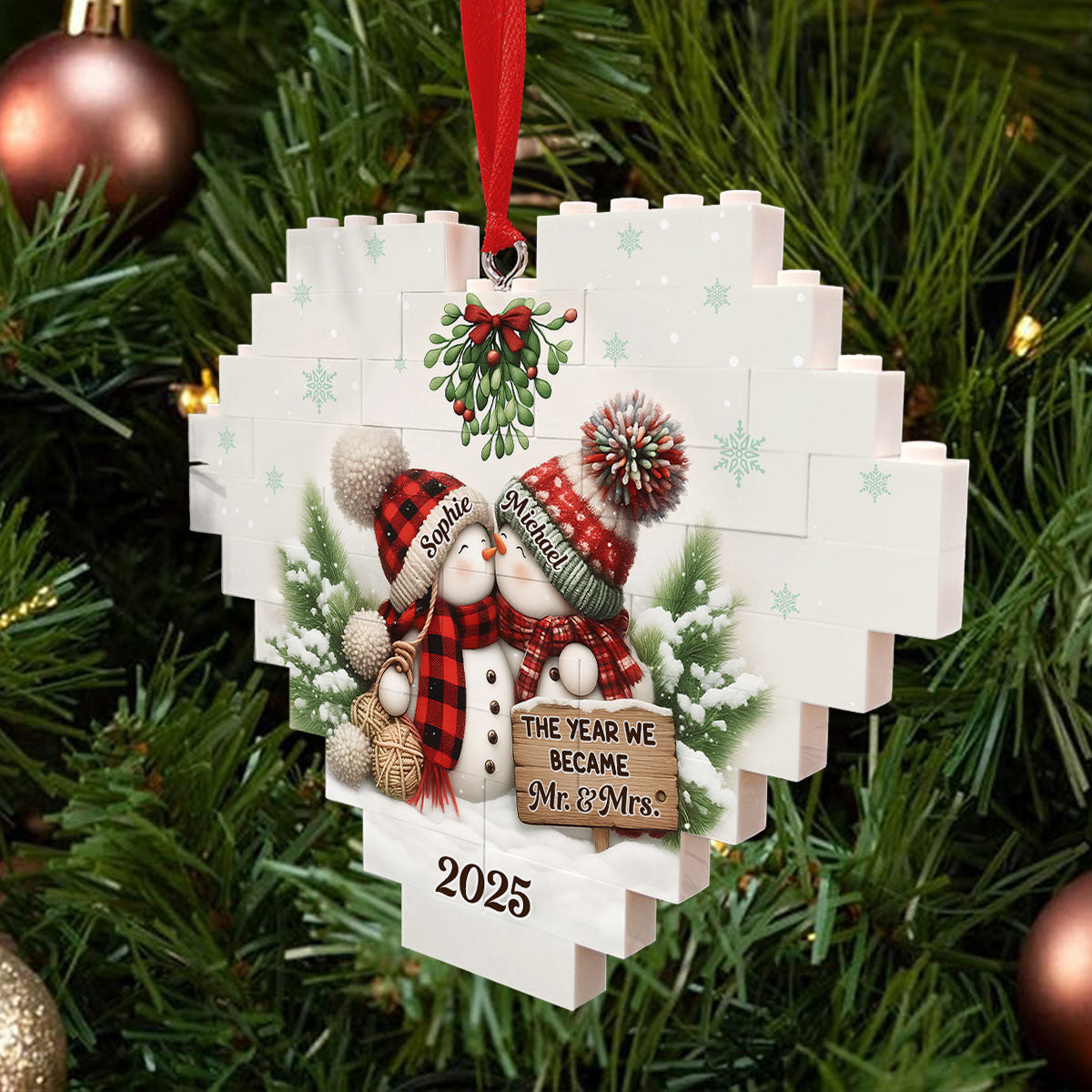 Custom Friendship Christmas Ornament, Best Friend Gift •  Merry And Bright Together - Personalized Heart Puzzle Ornament