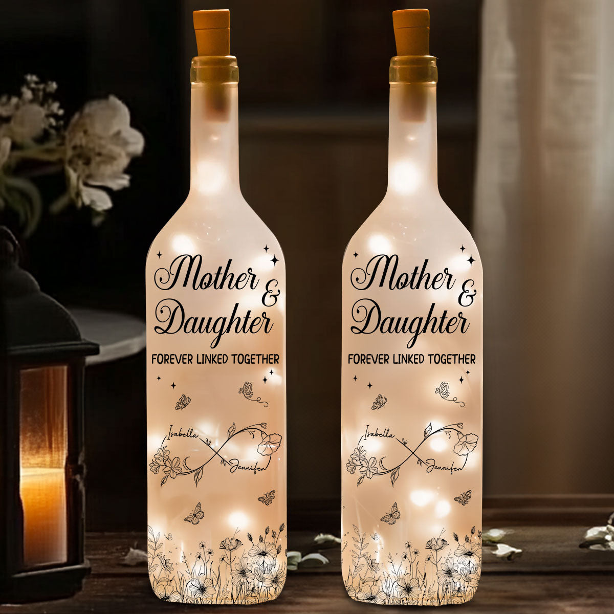 Mother And Daughter Forever Linked Together - Personalized Bottle Lamp