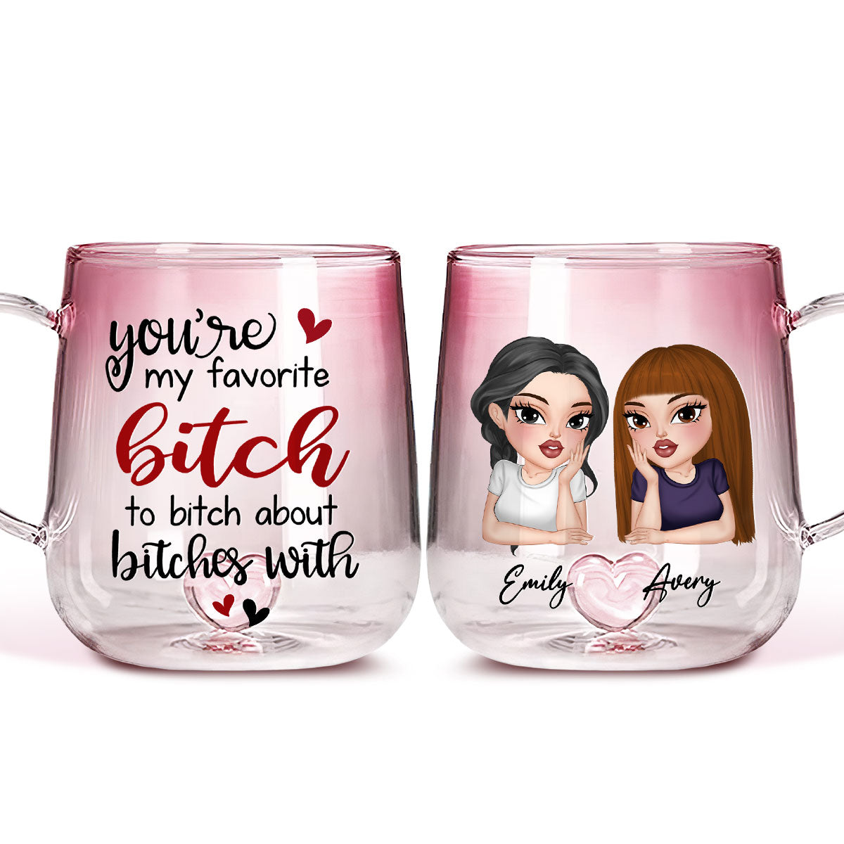 Custom Best Friend, Christmas & Birthday Friendship Keepsake Gift • You Are My Favorite - Personalized Pink Gradient Glass Mug