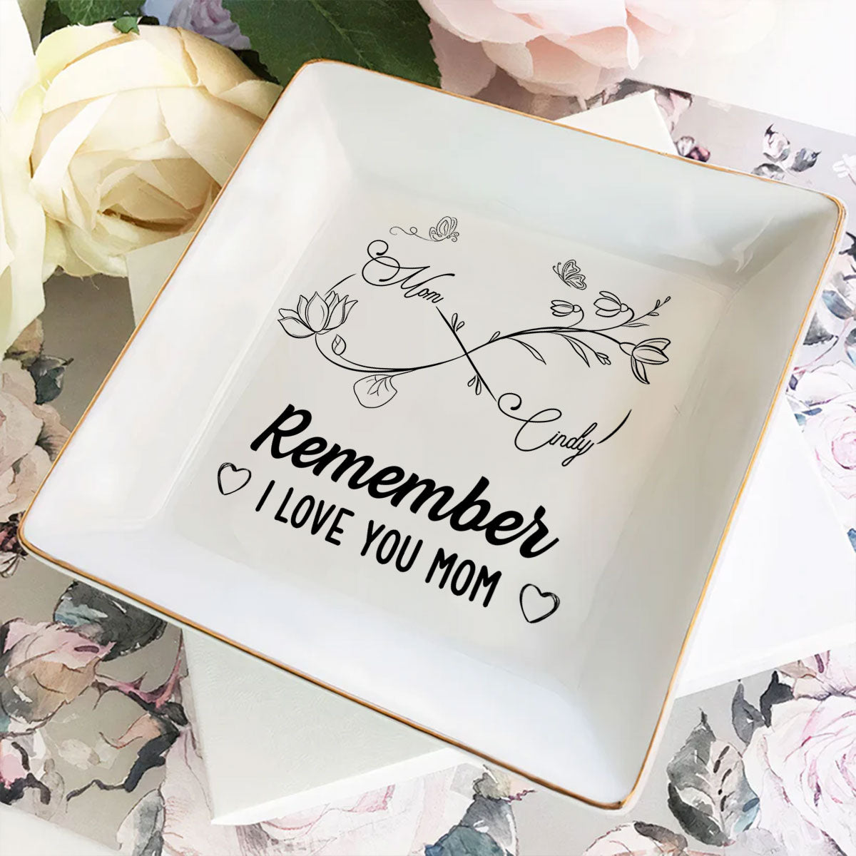 Custom Mom Trinket Dish, Birthday Christmas Gift • Endless Love For Mom Keepsake - Personalized Jewelry Dish