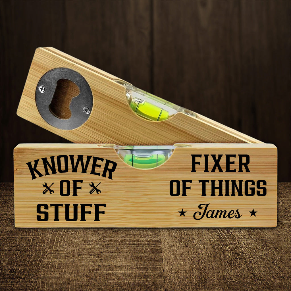 Fixer And Knower - Personalized Wooden Spirit Level Bottle Opener