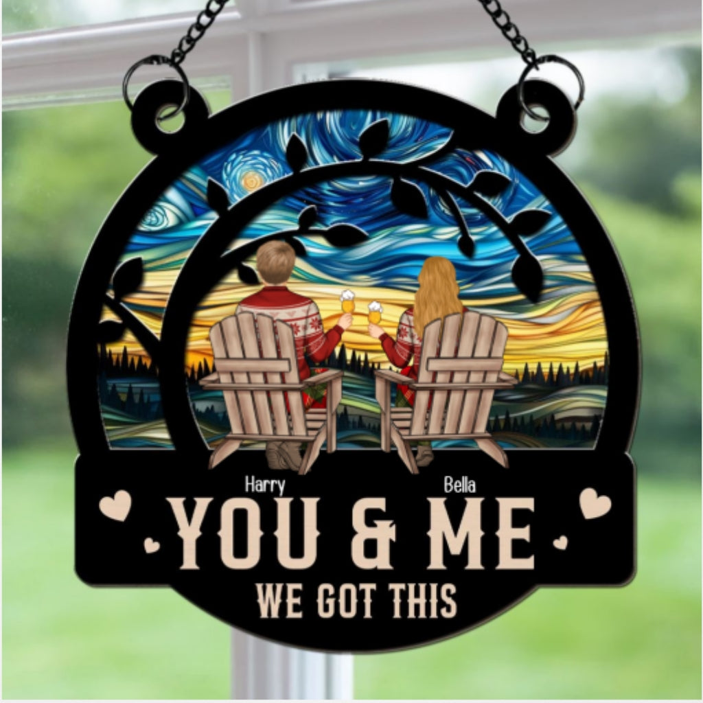Custom Couple Hanging Decor, Anniversary Valentine's Day Gifts • You & Me We Got This Merry Christmas - Personalized Suncatcher