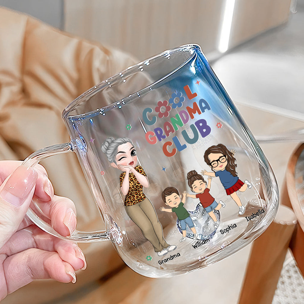 Custom Mother's Day Gift for Mom & Grandma • Cool Grandma Club - Personalized Blue Gradient Glass Mug