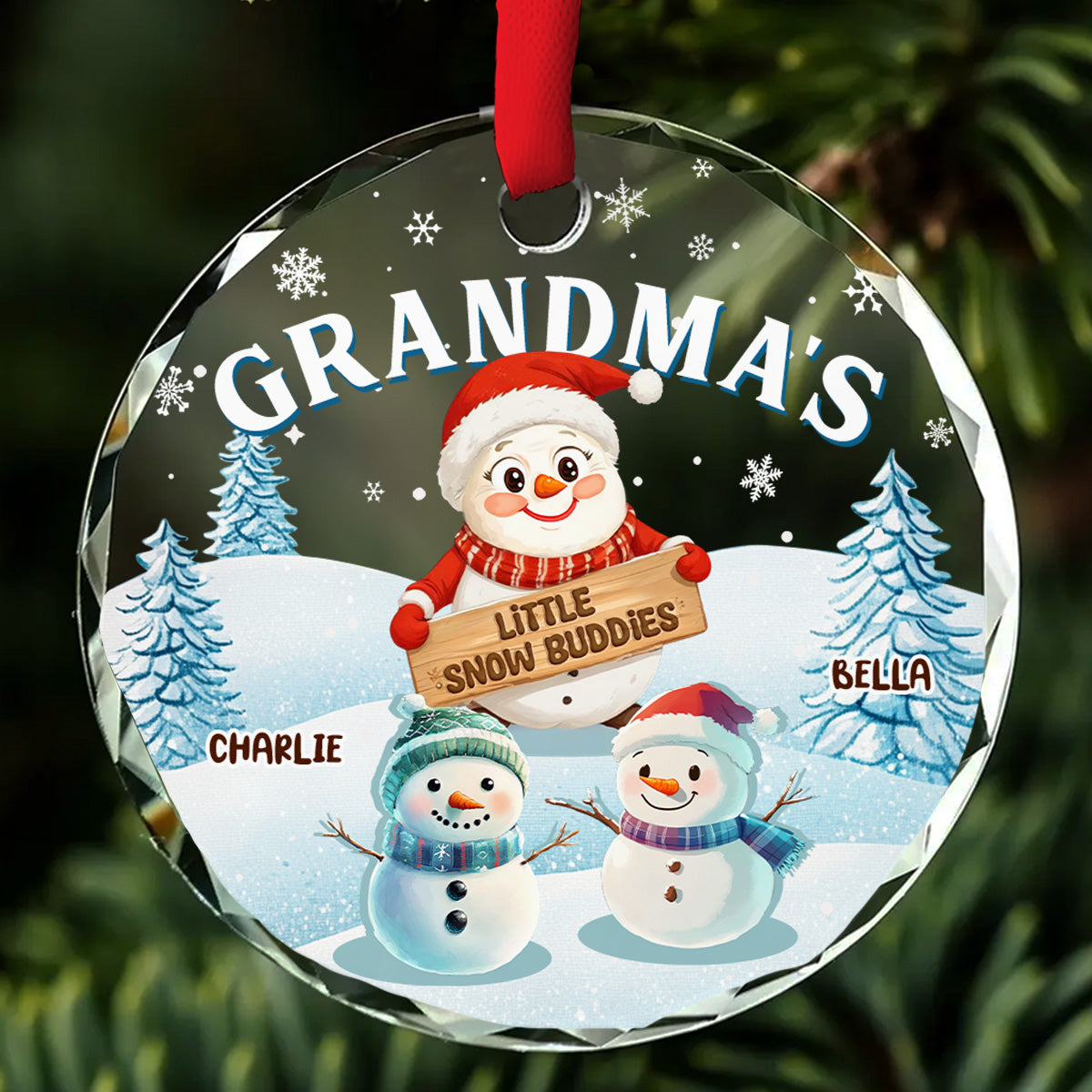 Custom Family Ornament, Christmas Gift for Family Members •  Grandma Little Snow Buddies - Personalized Glass Ornament