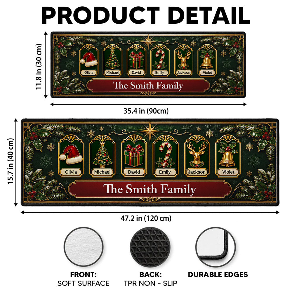 Custom Family Name Christmas Rug, Holiday Gift For Family Members • Jolly Jingle Gift Hat - Personalized Runner Rug